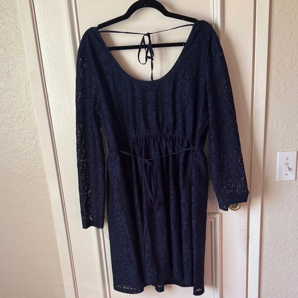 Xhilaration Navy Boat Neck Long Sleeve Lace Dress